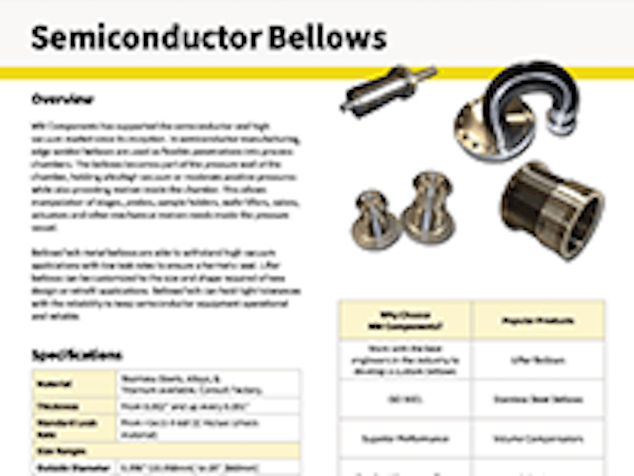 Fact sheet cover: semiconductor bellows